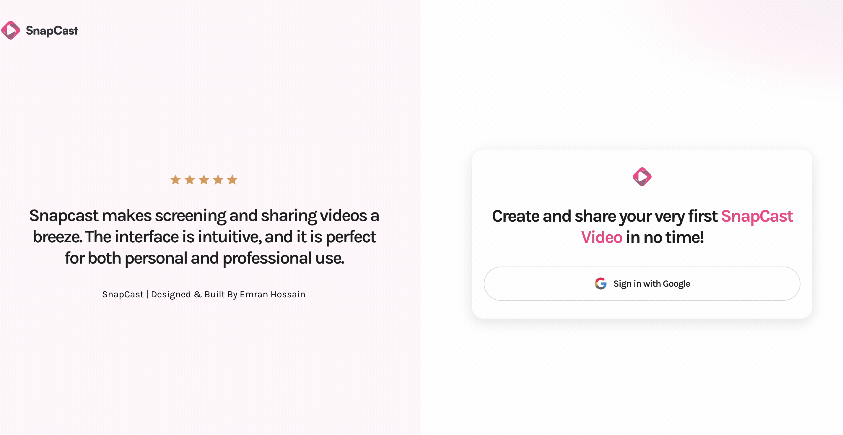 SnapCast - Screen Recording and Video Sharing Platform -image